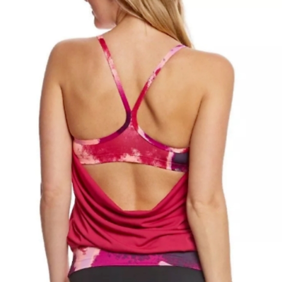 Nike Cascade Sport Fuschia Tankini Swim Top Draped Open Back Size Small - Picture 4 of 11